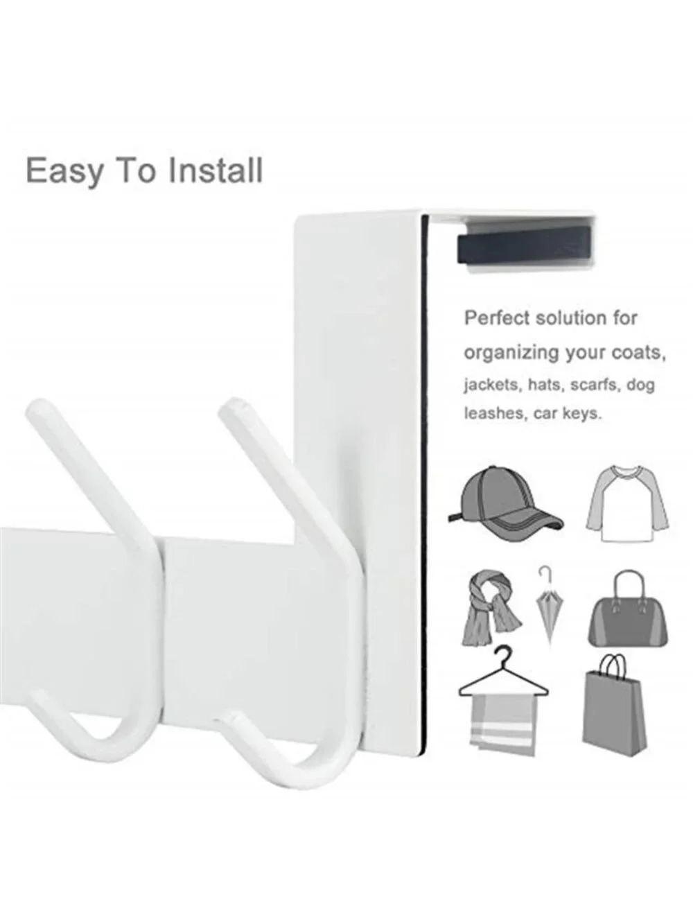 Over Door Hook Rack White 6 Hooks Towel Coat Hanger No Drill Organizer